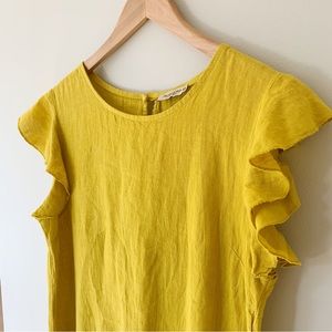 Italian Linen Mustard Yellow Ruffle Dress